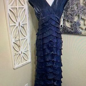 Adrianna Papell Deep Blue Layered Maxi Dress